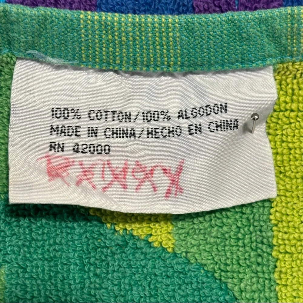 Vtg Beach towel 100% Cotton 27X56 blue green starfish seashells EUC NICE